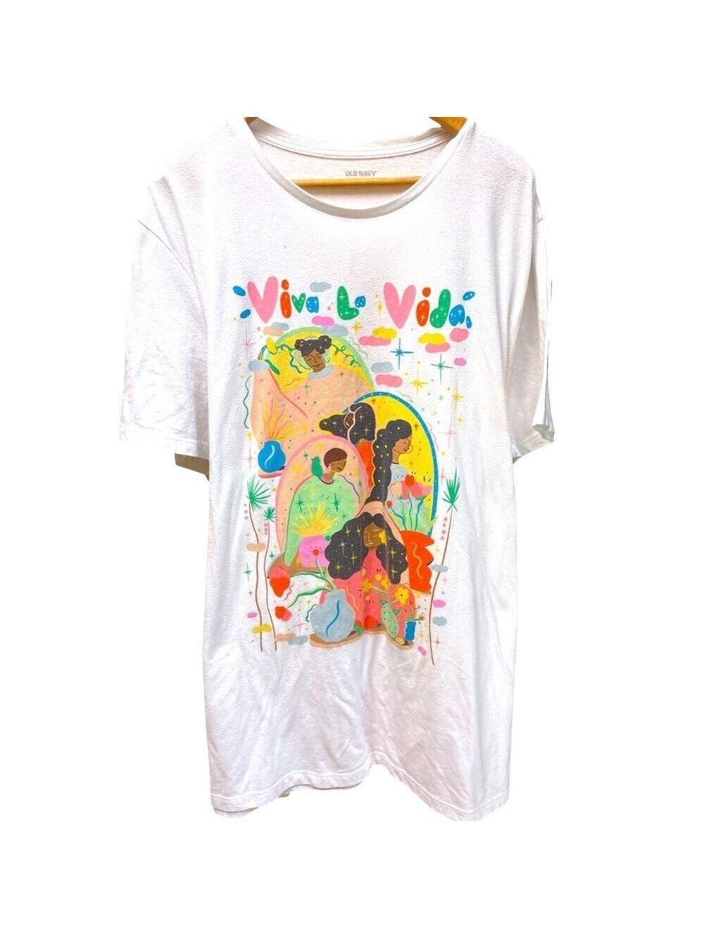 (3 for $12 item) Navy White Cotton Blend Graphic Tee  Viva La Vida XXXL Tall